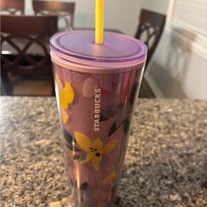 Starbucks Purple Floral Tumbler with Yellow Straw